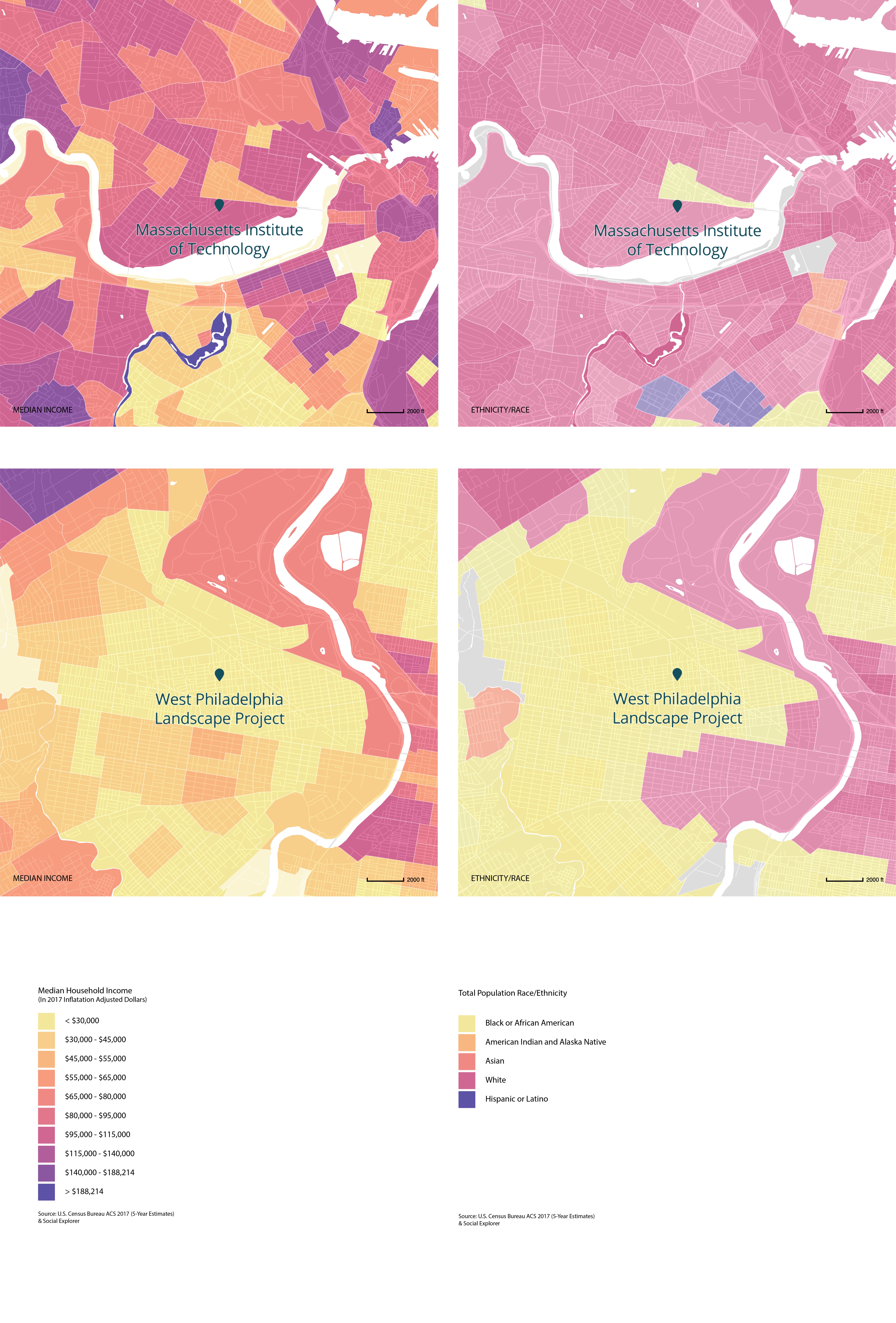 Income and Racial Demographics of Areas Surrounding MIT and the West Philadelphia Landscape Project