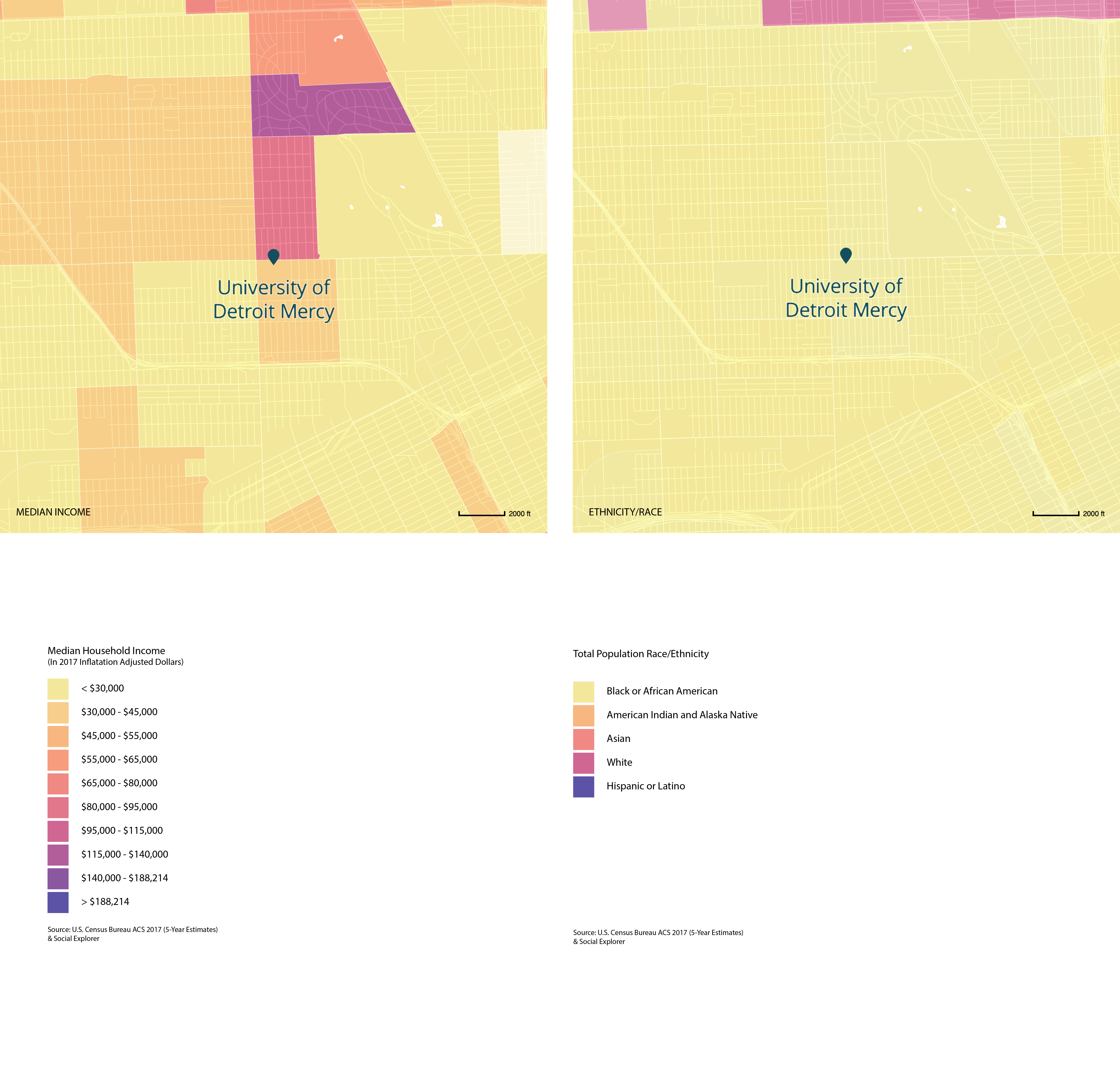 Income and Racial Demographics of Areas Surrounding the Detroit Collaborative Design Center