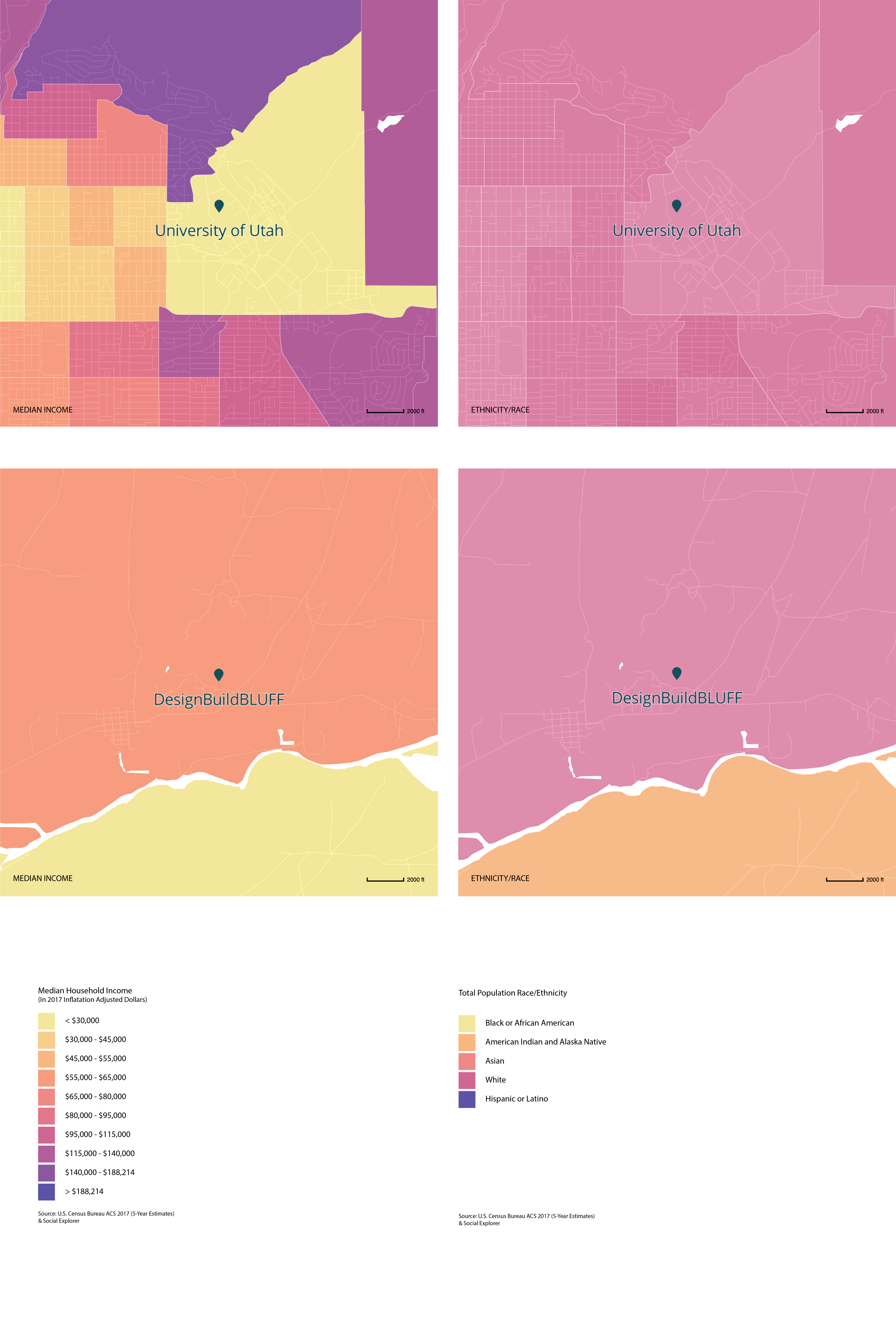 Income and Racial Demographics of Areas Surrounding the University of Utah and DesignBuildBLUFF