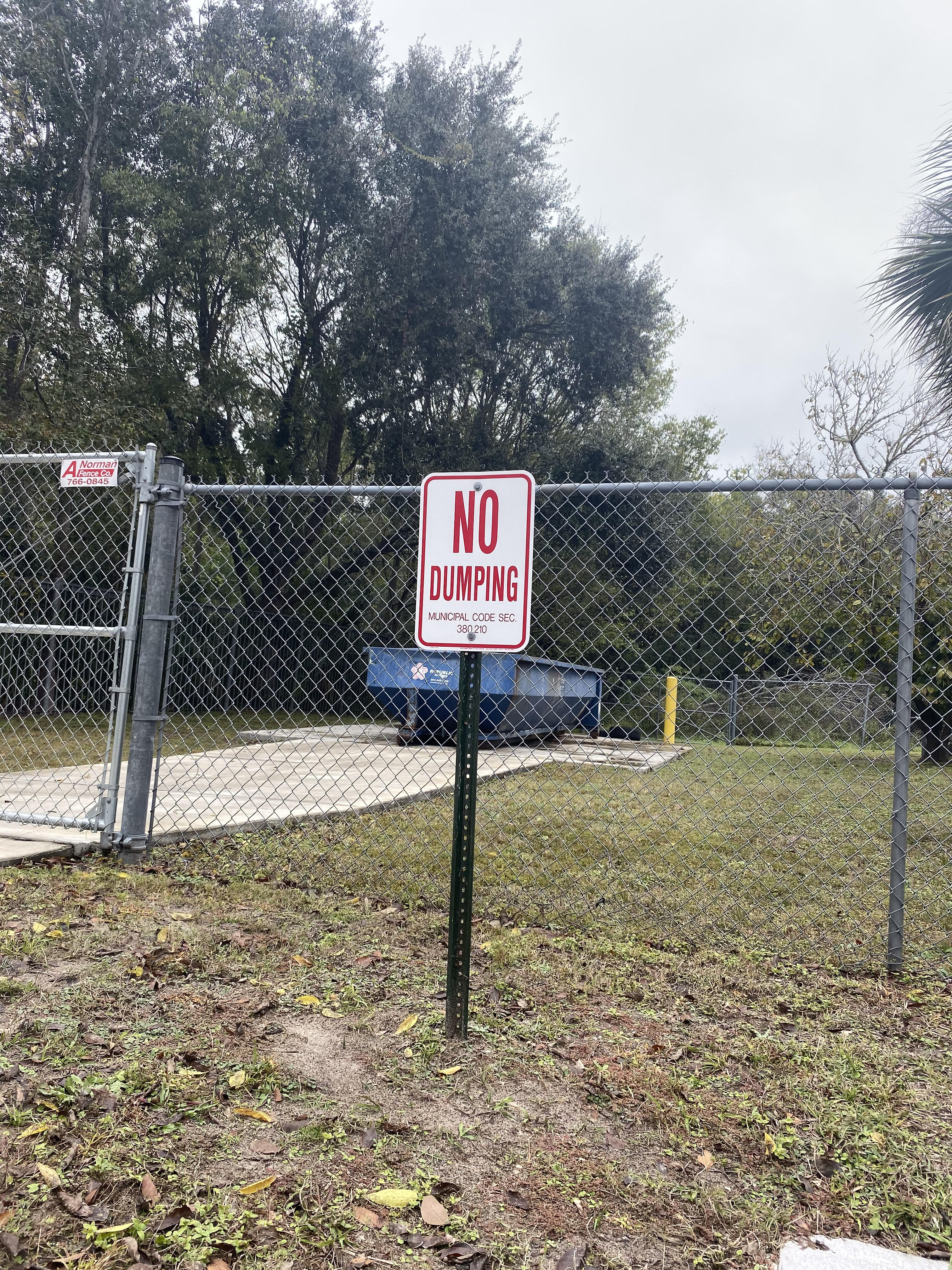 A "No Dumping" sign near the Fairway Oaks Head Start children’s building (Imani Jackson)