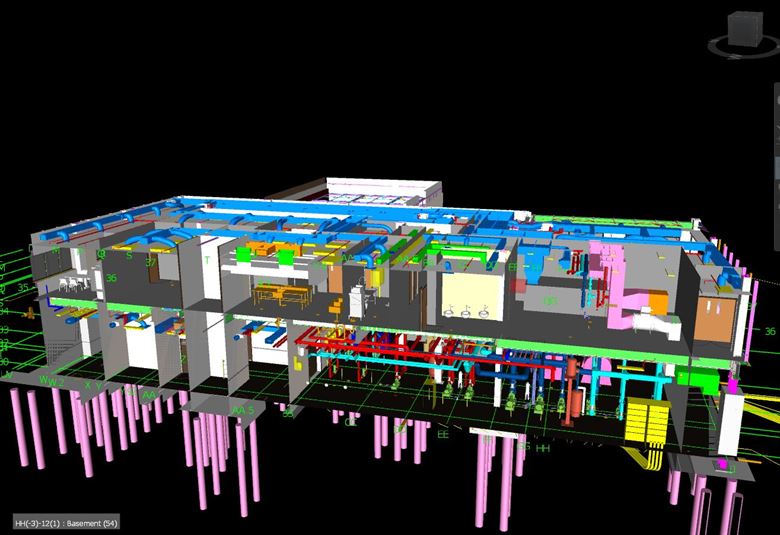 Building Information Modeling of the ERDC headquarters building created by the Yates Construction team