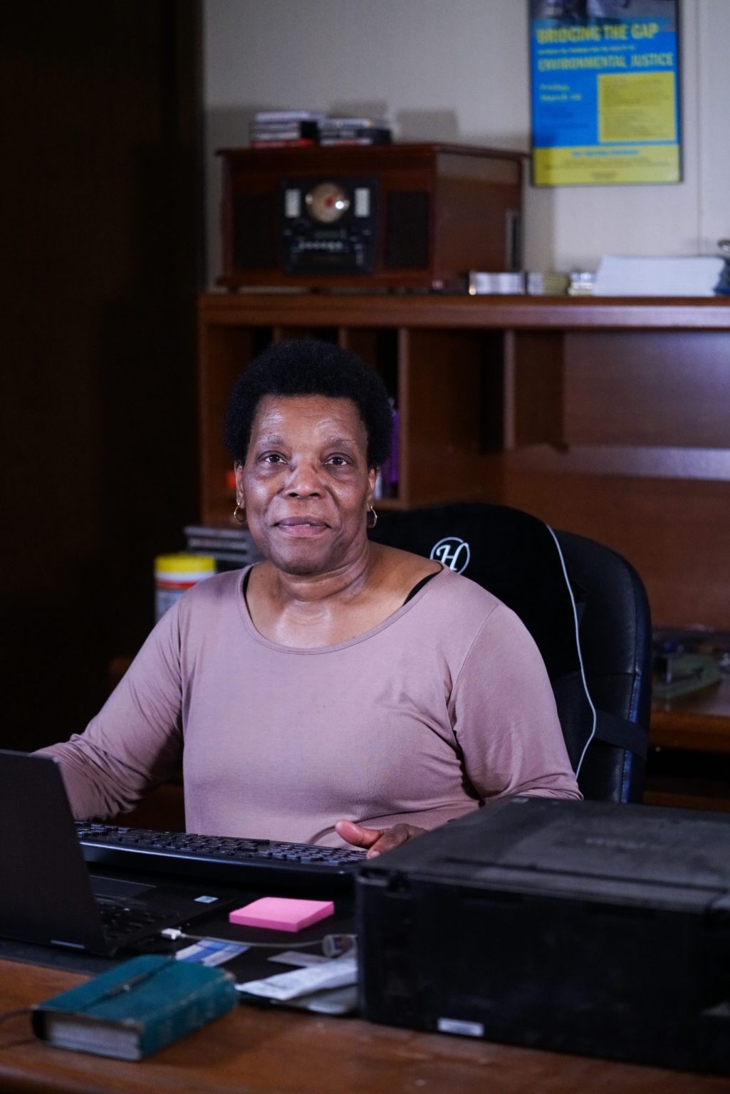 Sherri White-Williamson at her desk in Clinton, North Carolina. White-Williamson is the Environmental Justice Policy Director of the NC Conservation Network.