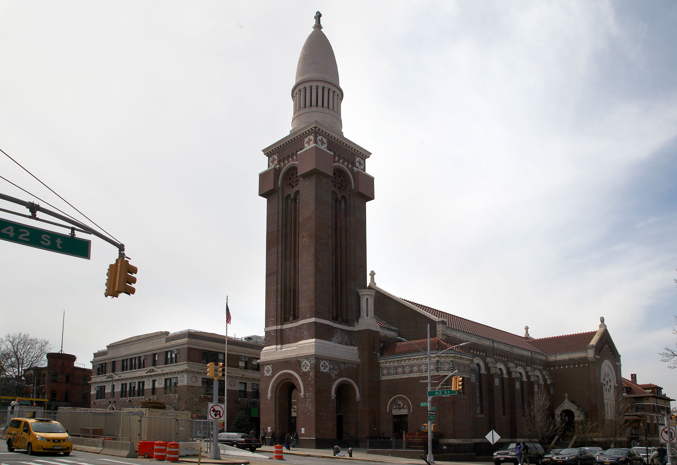 St. Michael’s Church, on Fourth Avenue in the heart of Sunset Park. The community solar project could expand to rooftops across the neighborhood. Photo by Amy Howden-Chapman