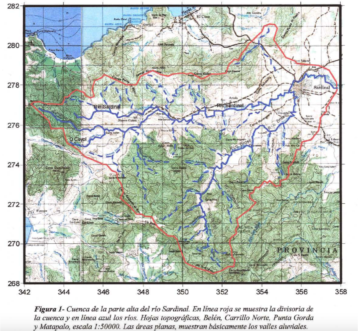 Map of Sardinal aquifer (SENARA)